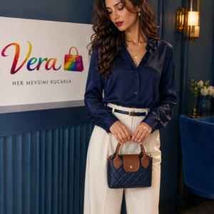 Vera Elegance Kapitone Mini Mavi Çanta